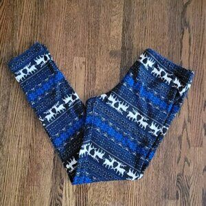 Pink Rose Holiday Tights Reindeer Print Leggings Women's Size Medium